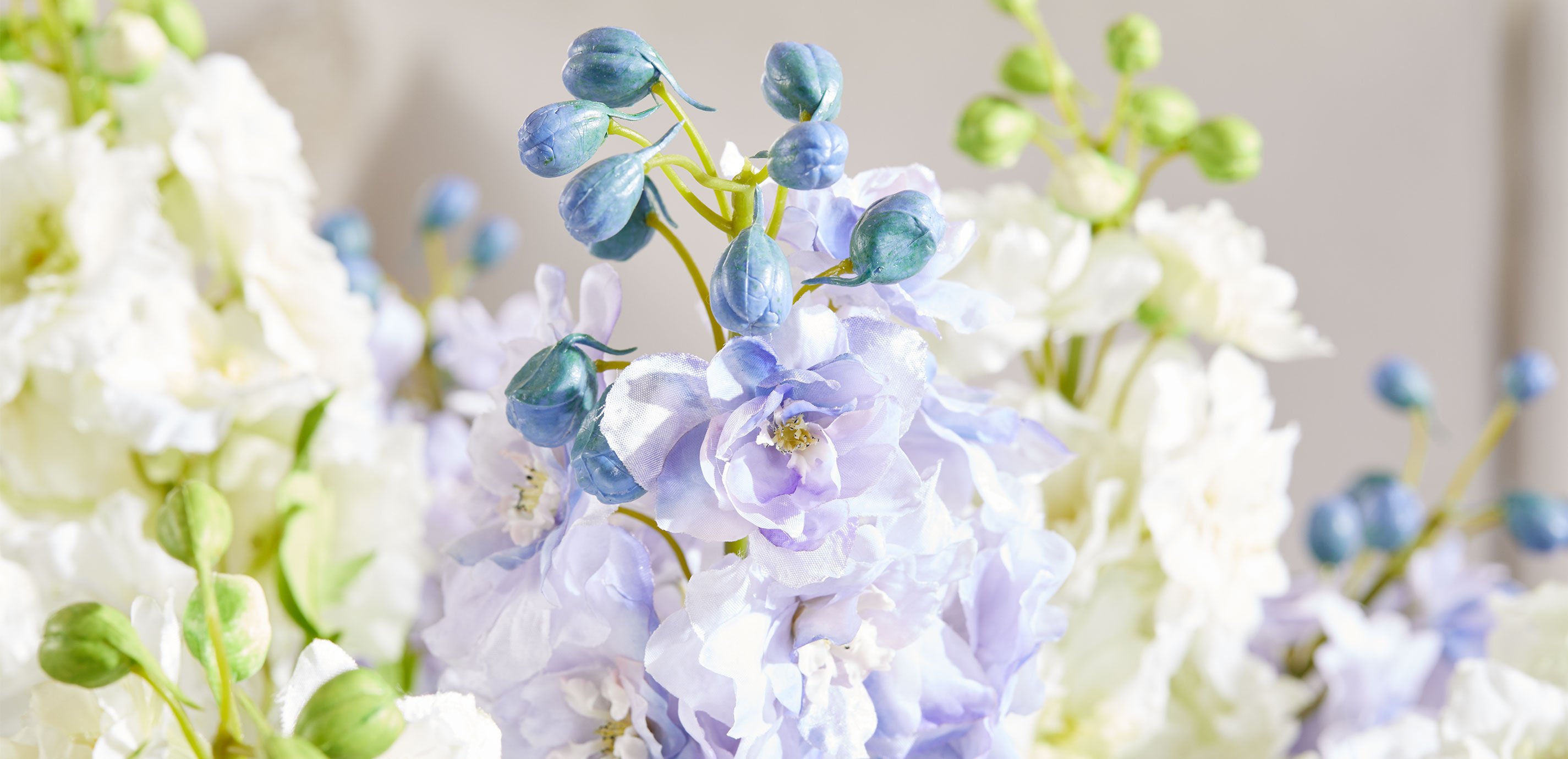 Blue and White Delphinium Bouquet in Tall Vase_6