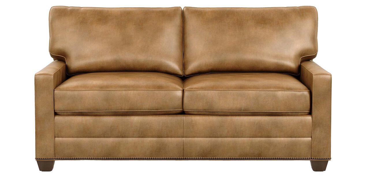 Bennett Track Arm Leather Two Seat Sofa, Ethan Allen Leather Sofas