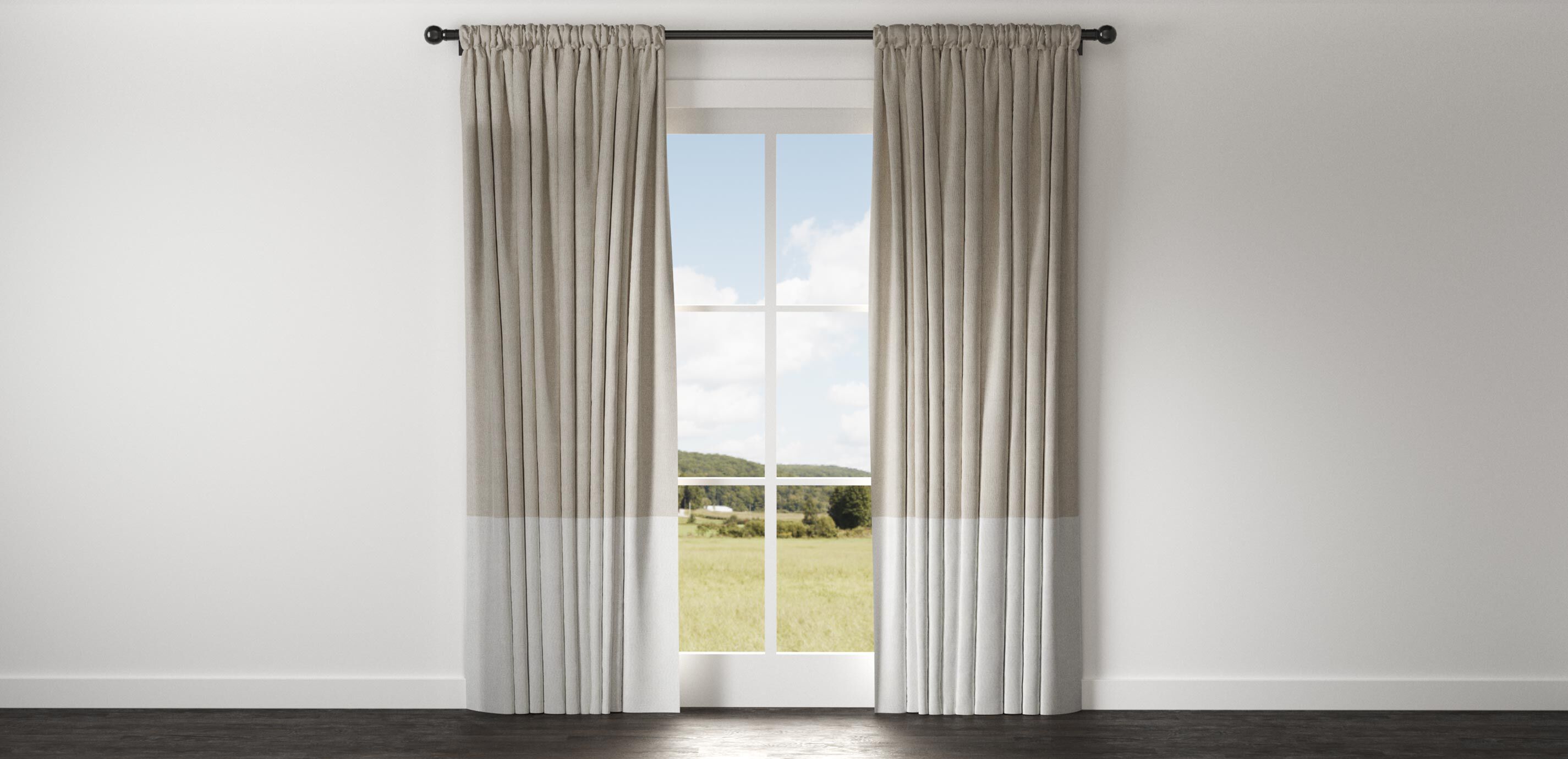 Sayre Washed Linen Drapery Panel with Trim Border