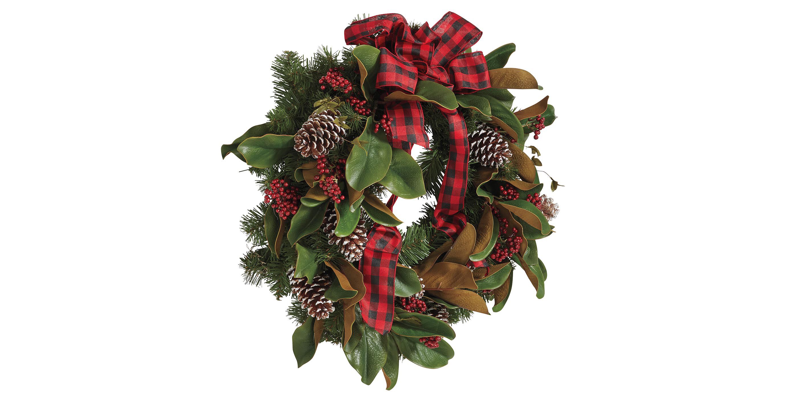 24" Holiday Wreath with Plaid Bow_1