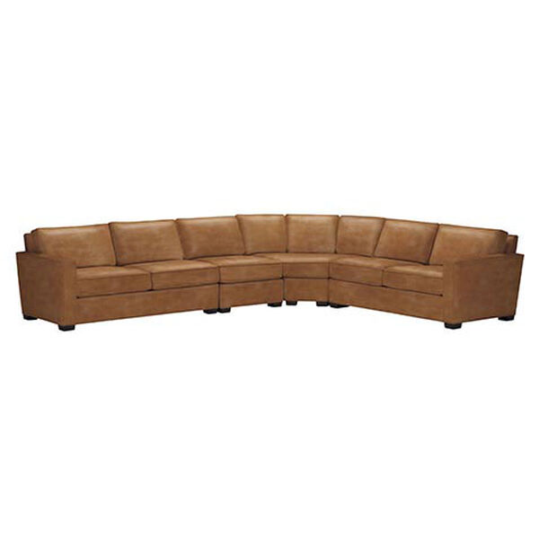 Spencer Track-Arm Leather Four-Piece Sectional with Curved Wedge
