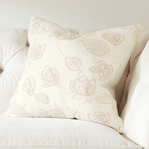 Linen-Blend Floral Embroidered 22" Square Pillow, White Product Tile Hover Image 062407
