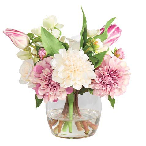 Dusty Lavender Dahlia Arrangement in Glass Vase image