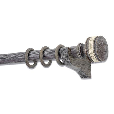 Distressed Wood Drapery Hardware Set with Roped End Cap Finial image