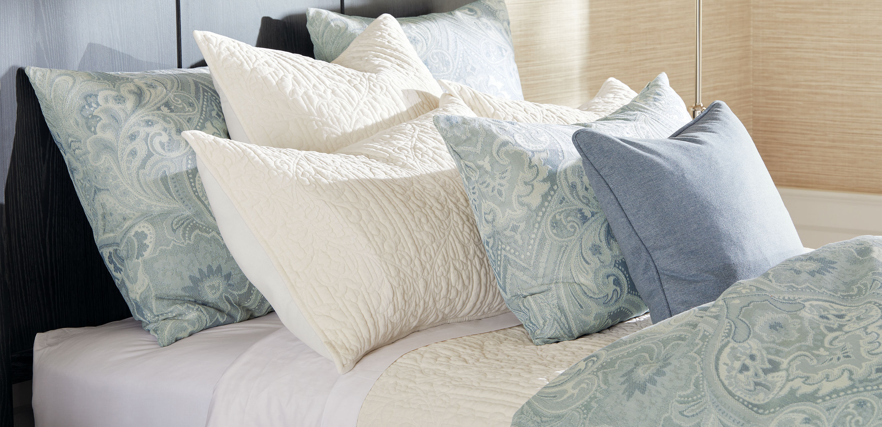 Garment-Dyed Velvet Quilted Coverlet and Shams Set, Ivory_6