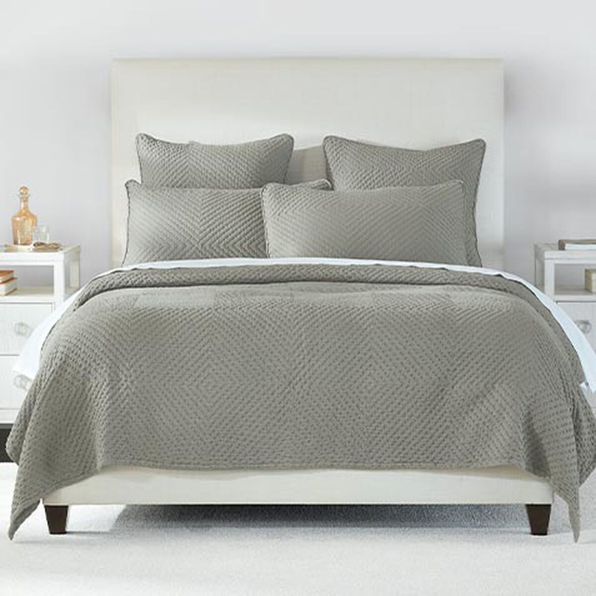 Geometric Matelasse Coverlet and Shams Set, Olive