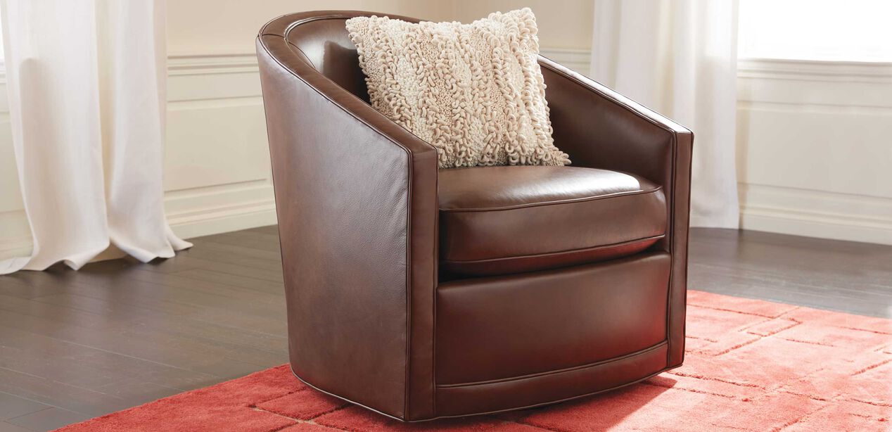 baylee leatherupholstered barrelback swivel chair  ethan