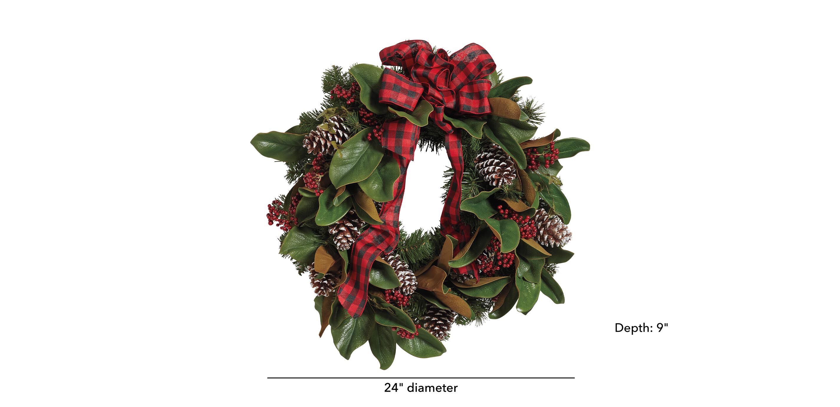 24" Holiday Wreath with Plaid Bow_3