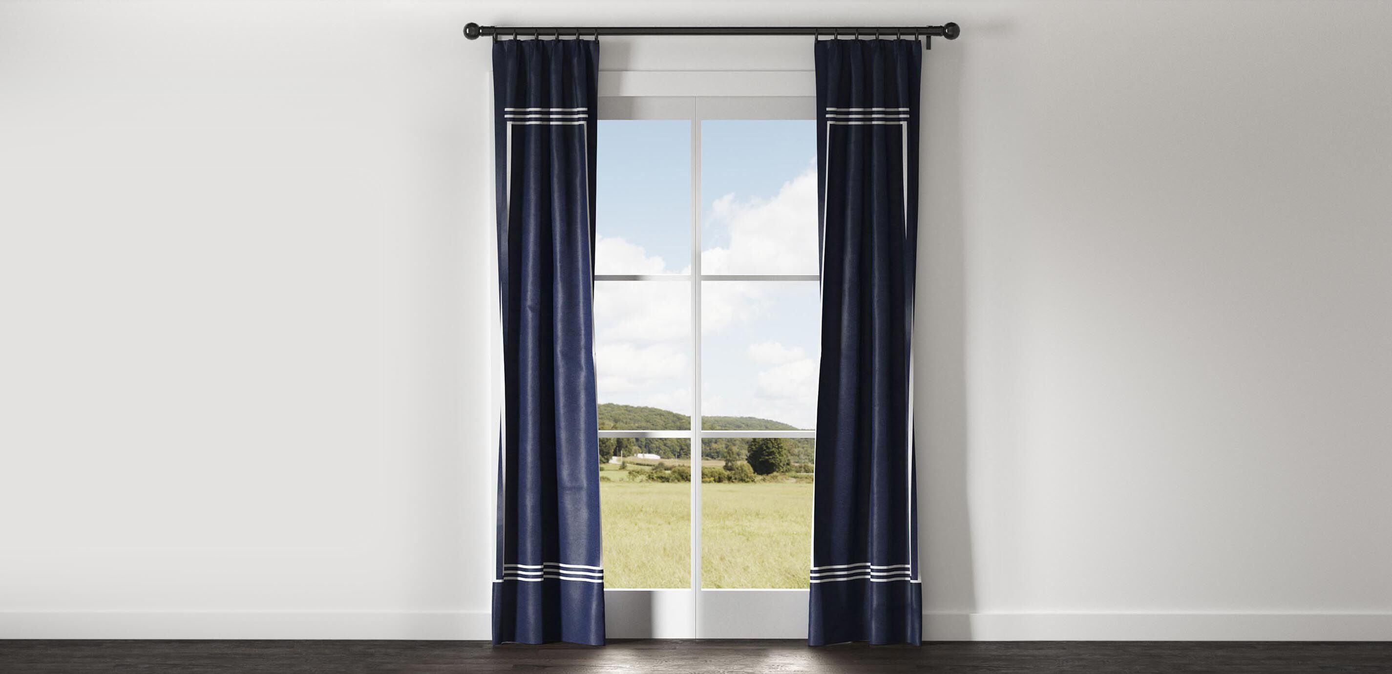 Sayre Washed Linen Drapery Panel with Trim Border