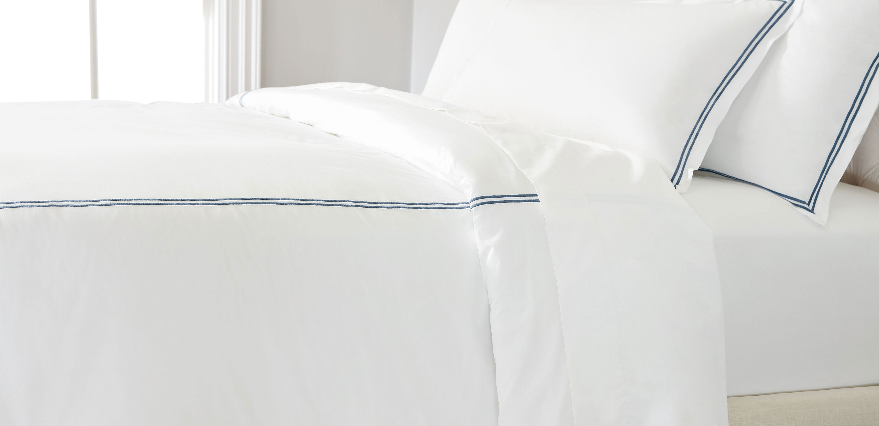 Satin-Stitch Percale Duvet Cover
