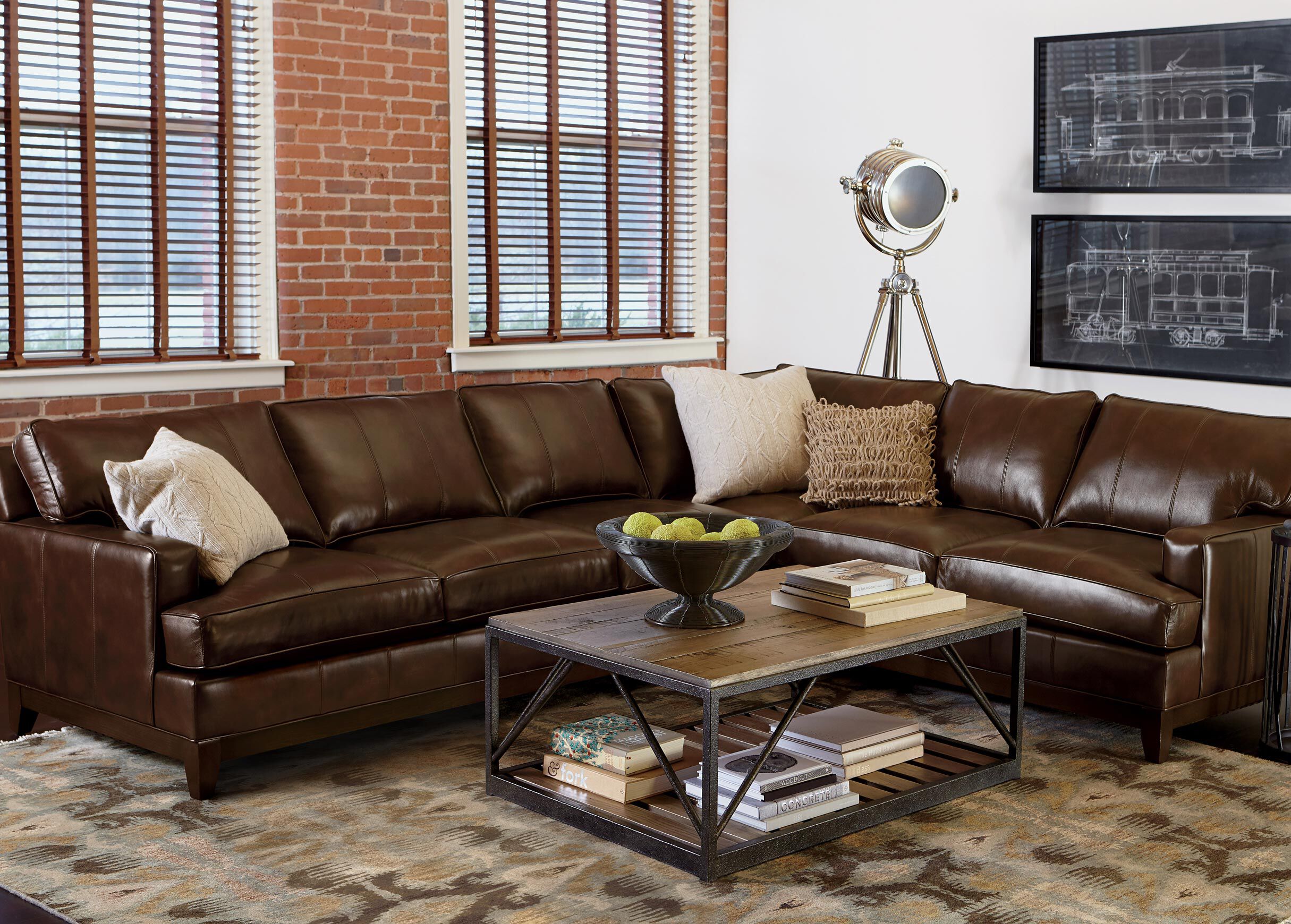 Arcata Four Piece Leather Sectional, Quick Ship Sectionals Ethan Allen