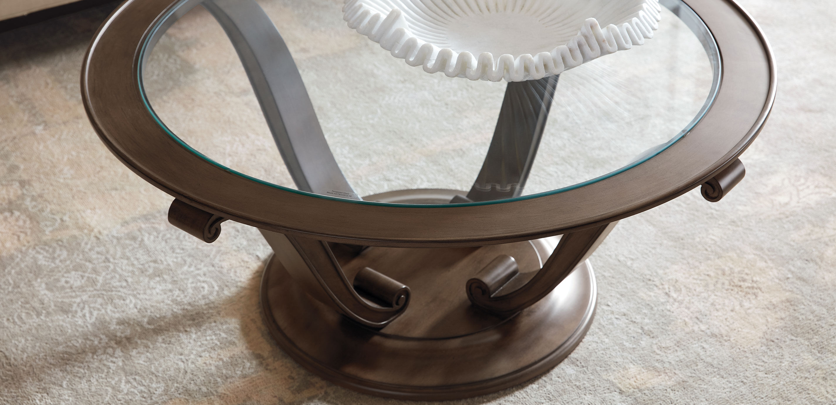Camille Round Glass-Top Scroll-Base Coffee Table_8