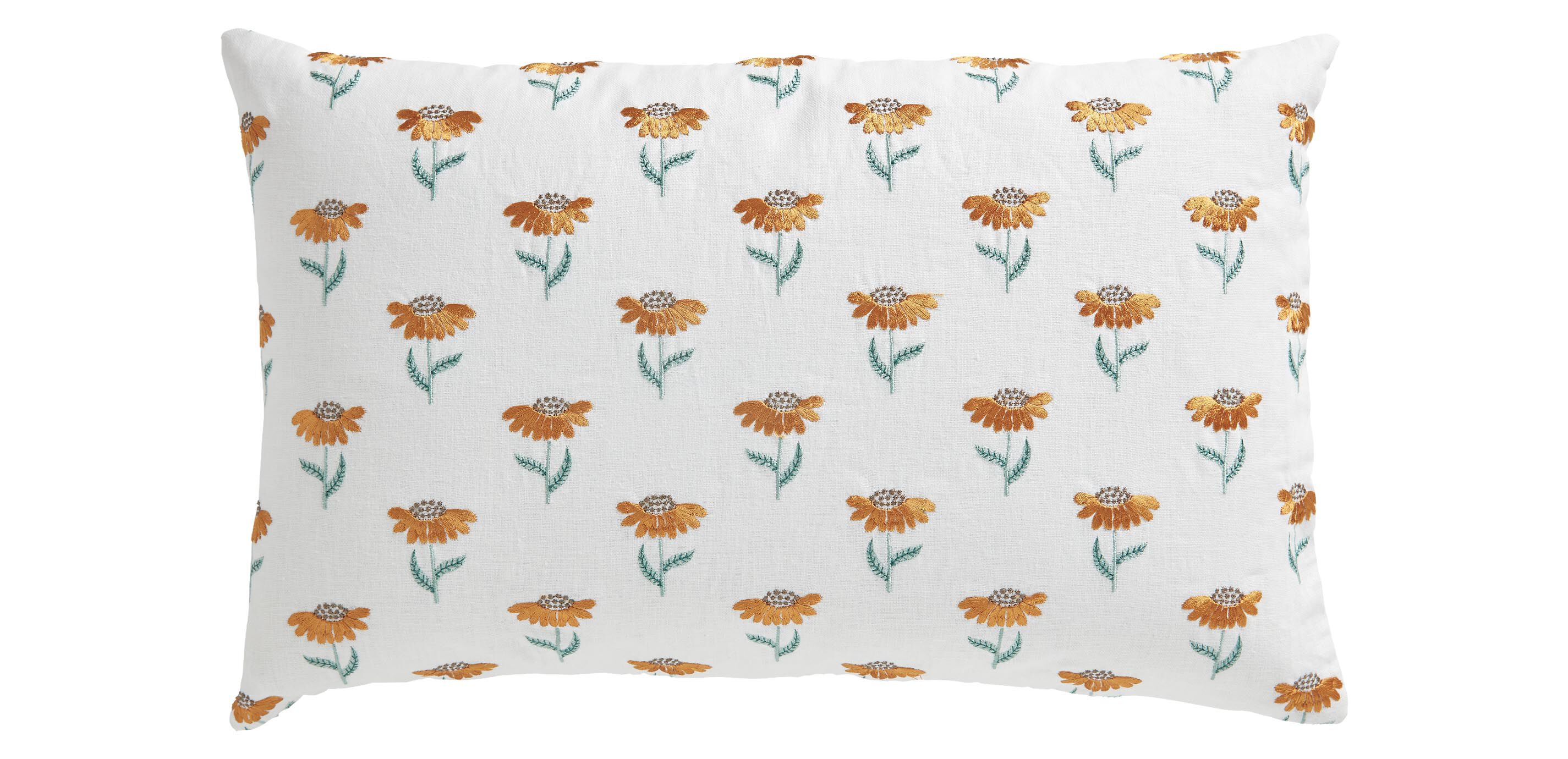 Embroidered Mini Sunflower Lumbar Pillow