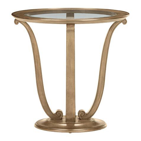 Camille Round Glass-Top Scroll-Base End Table image