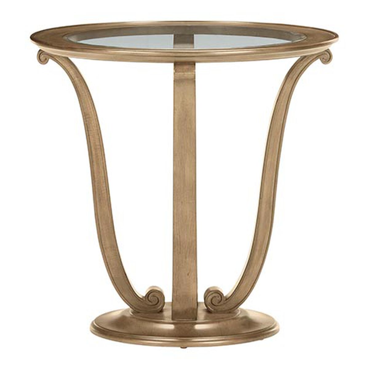 Camille Round Glass-Top Scroll-Base End Table