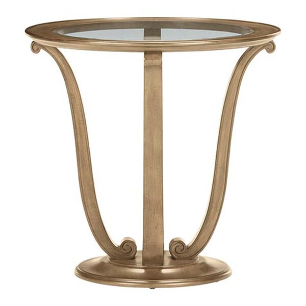 Camille Round Glass-Top Scroll-Base End Table
