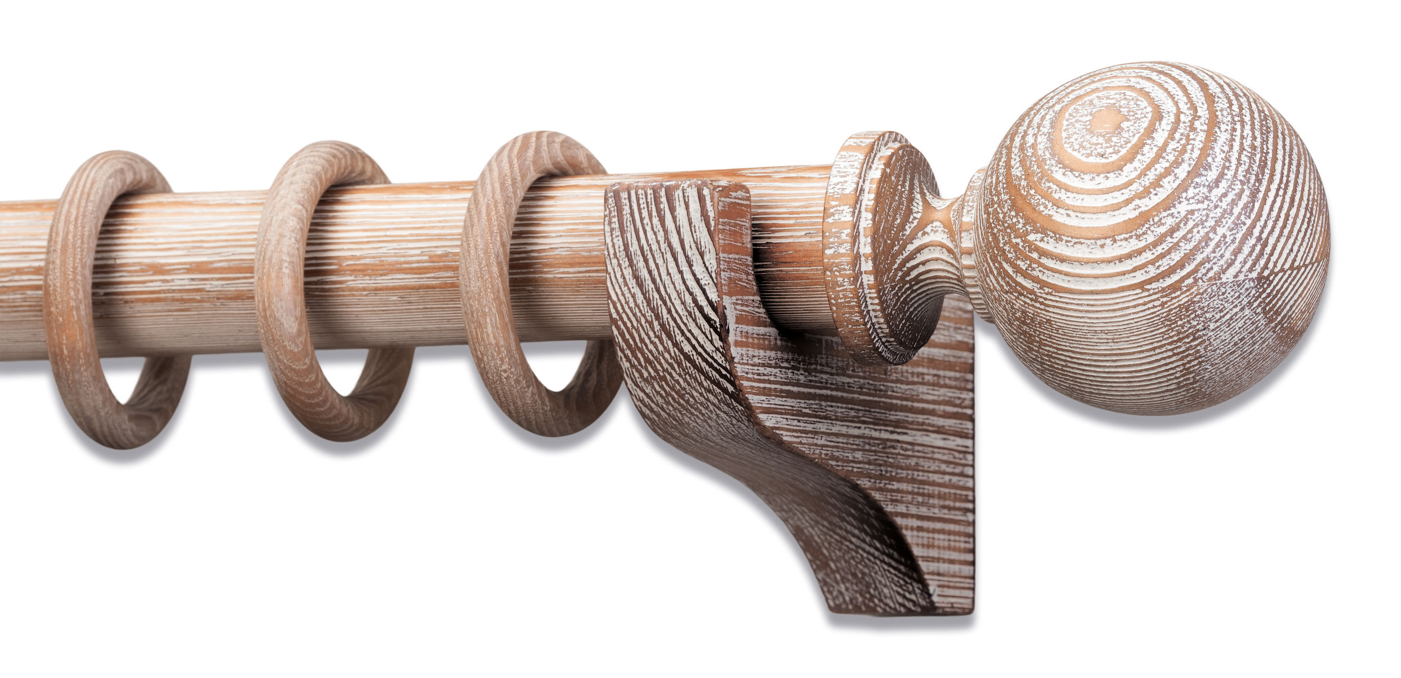 Distressed Wood Drapery Hardware Set with Ball Finial