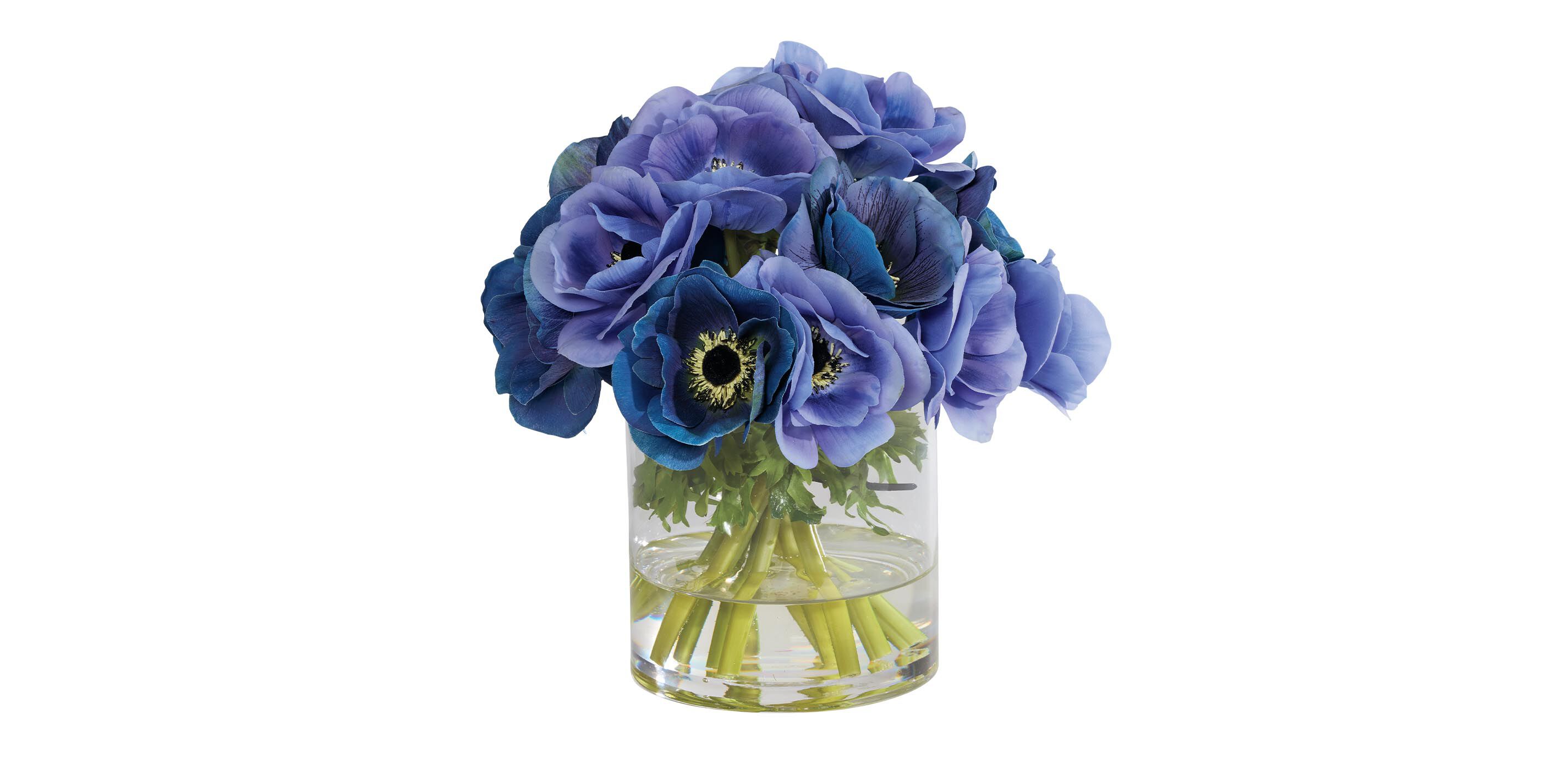 Deep Blue Anemone Bouquet in Cylinder Vase_1