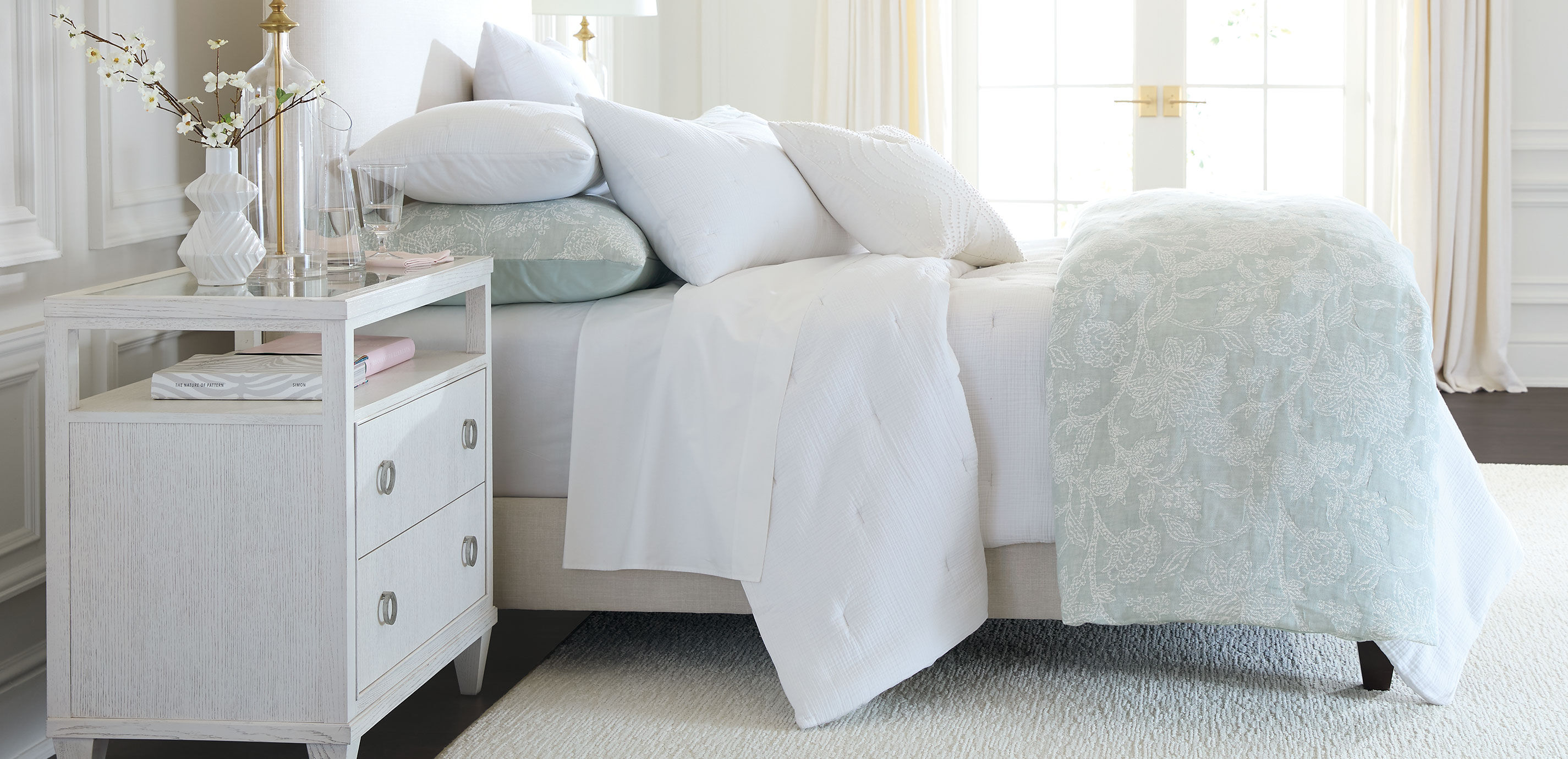 Floral Jacquard Duvet Cover and Shams Set, Aqua_5