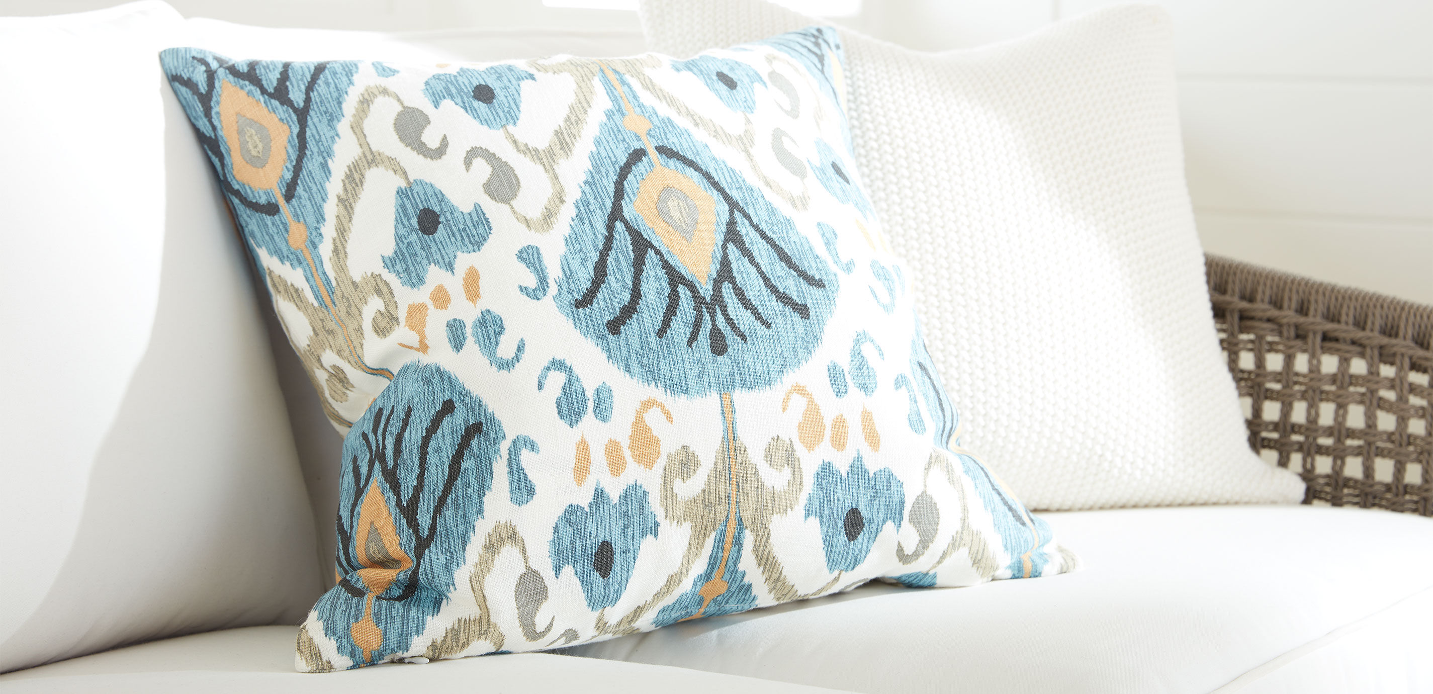 Blue ikat outdoor pillows on sale