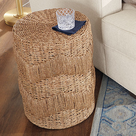 Hannah Woven Seagrass Accent Table Product Tile Hover Image 421874   NAT