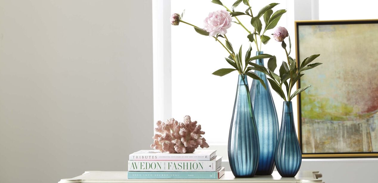 Teal Ribbed Vases Vases Ethan Allen