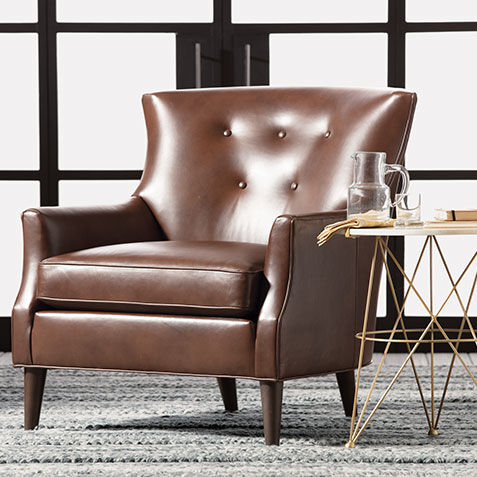 Juilliard Barrel-Back Leather Wing Chair Product Tile Hover Image 722516