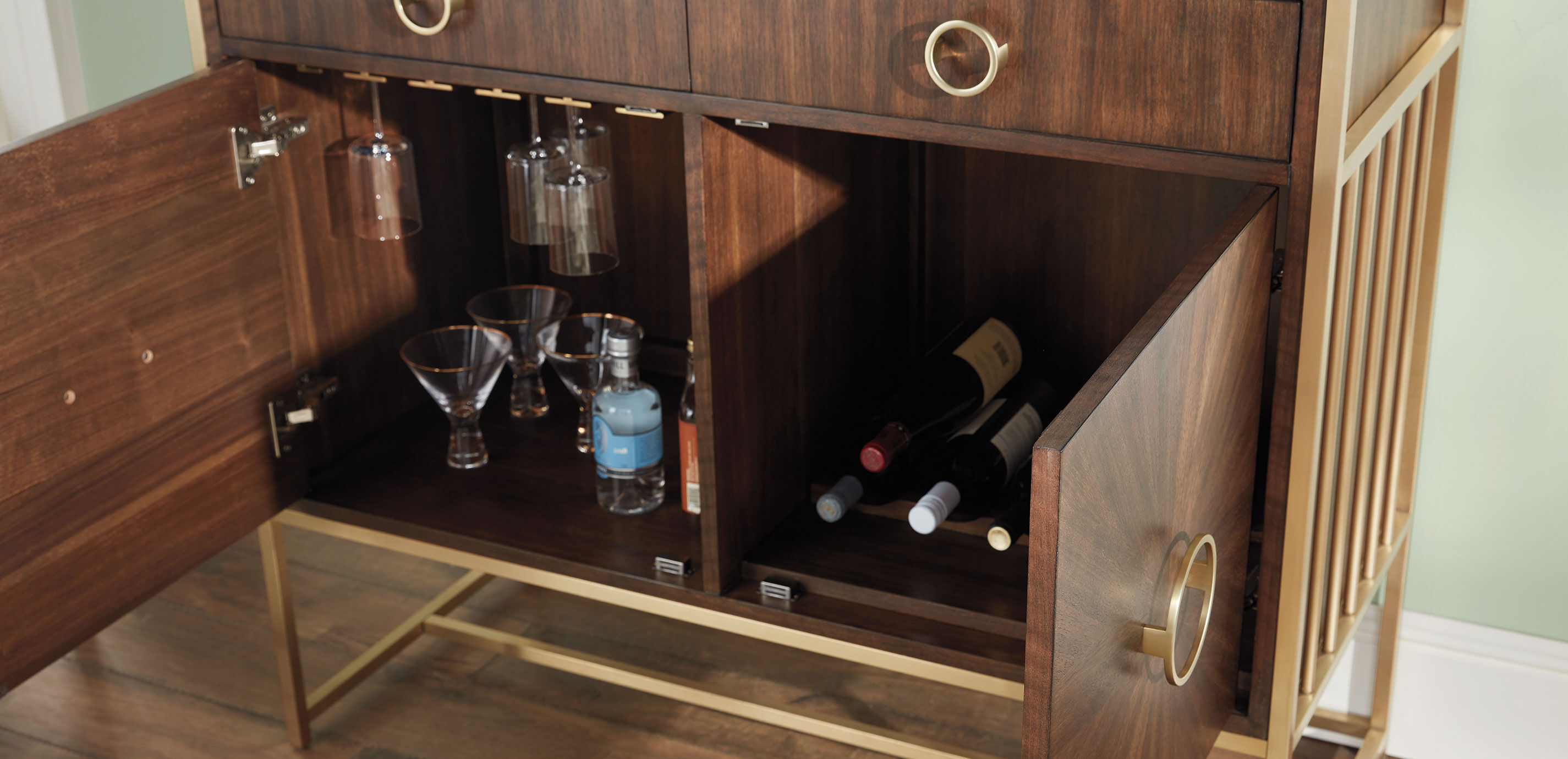 Blyth Bar Cabinet Pearl Gray or Saddle Brown Ethan Allen