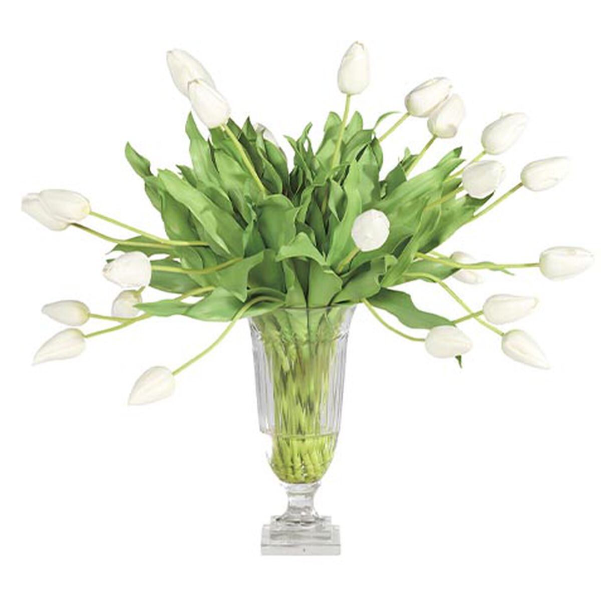 White Tulip Bouquet in Cut-Glass Vase