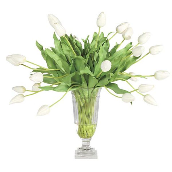 White Tulip Bouquet in Cut-Glass Vase