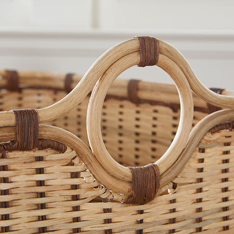 Wicker Rattan Basket with Brown Cord Product Tile Hover Image 432472   NAT