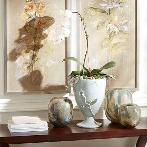 Lillie Ceramic Pedestal Vase Product Tile Hover Image 432461A  GRN