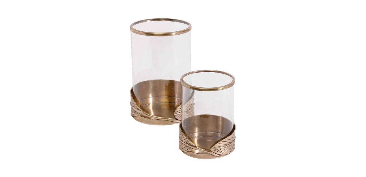 Leaf Hurricane, Brass Candle Holders Ethan Allen