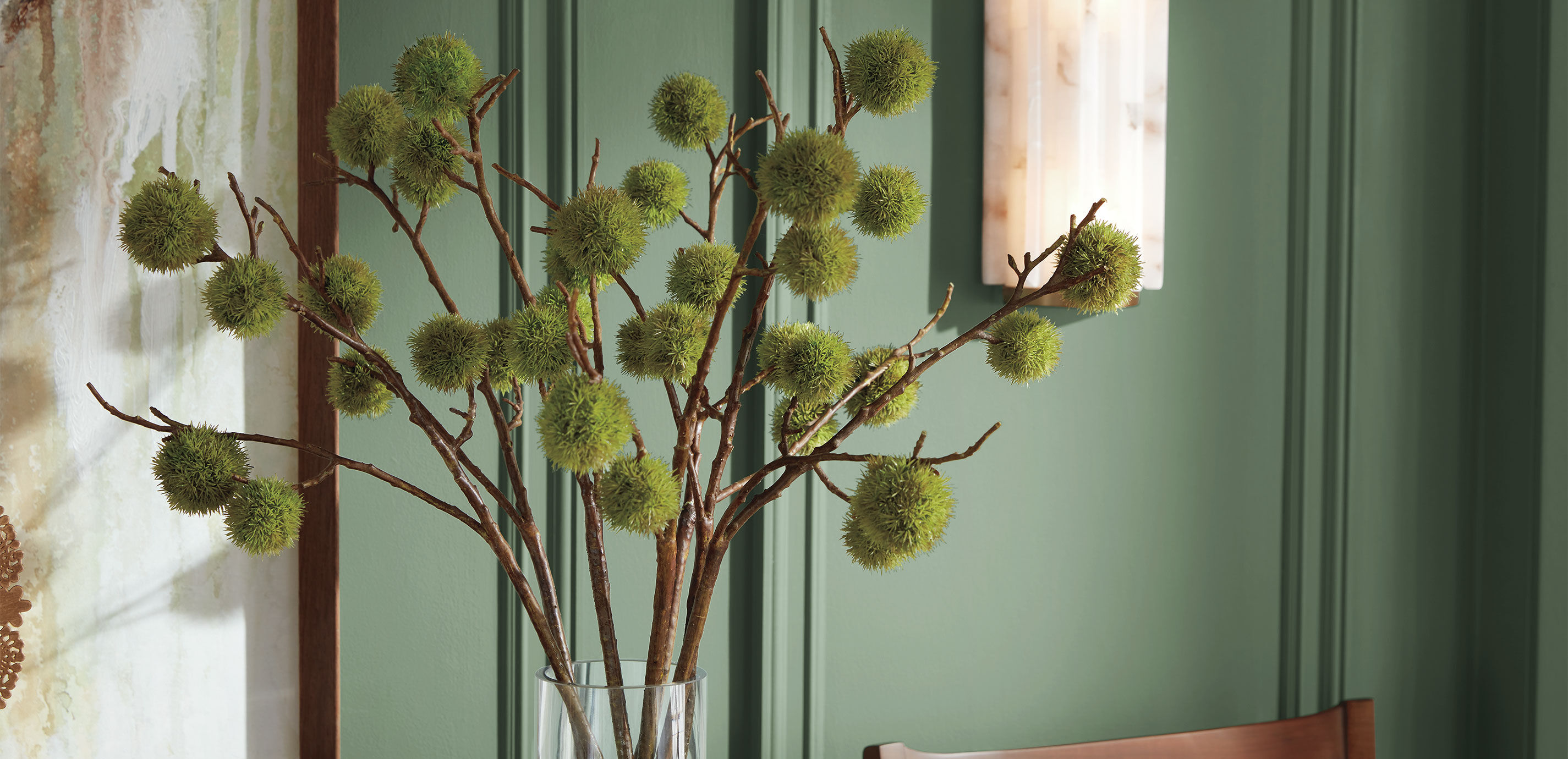 Chestnut Branch Arrangement in Tall Glass Vase_7
