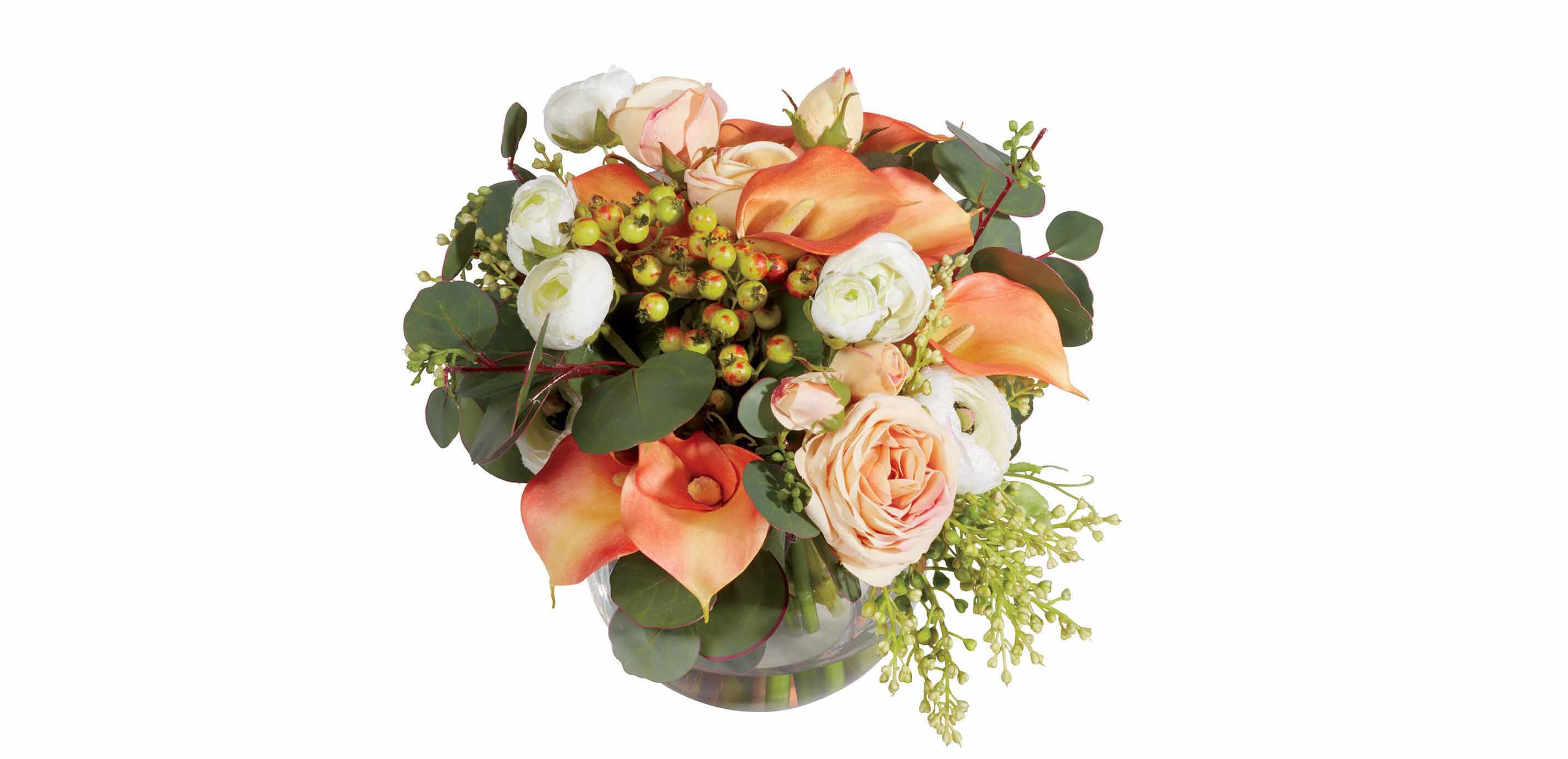 Lilies, Ranunculus & Roses in Fishbowl Vase_1
