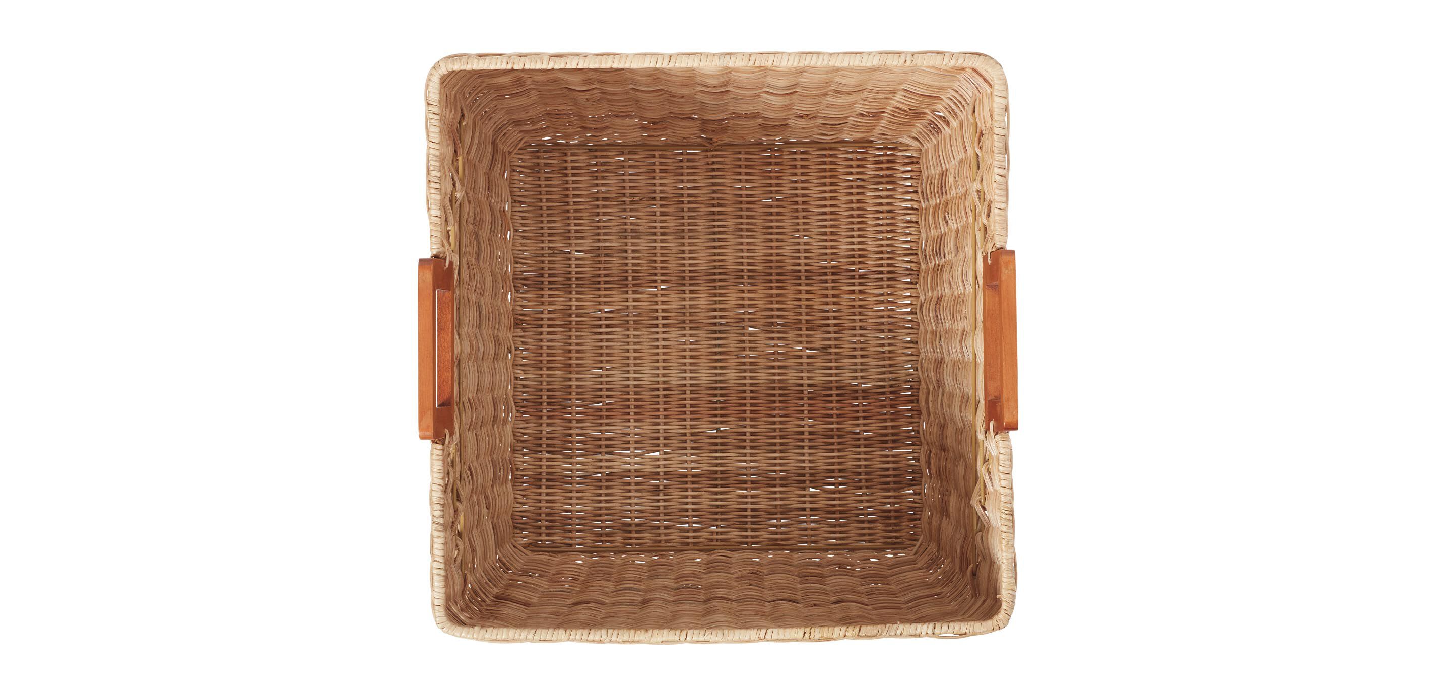 Square Wicker Basket with Wood Handle_3