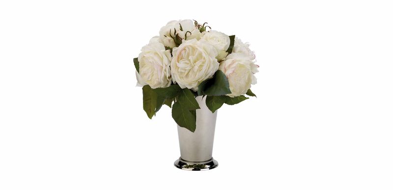 White Roses in Julep Cup FLORALS & TREES Ethan Allen