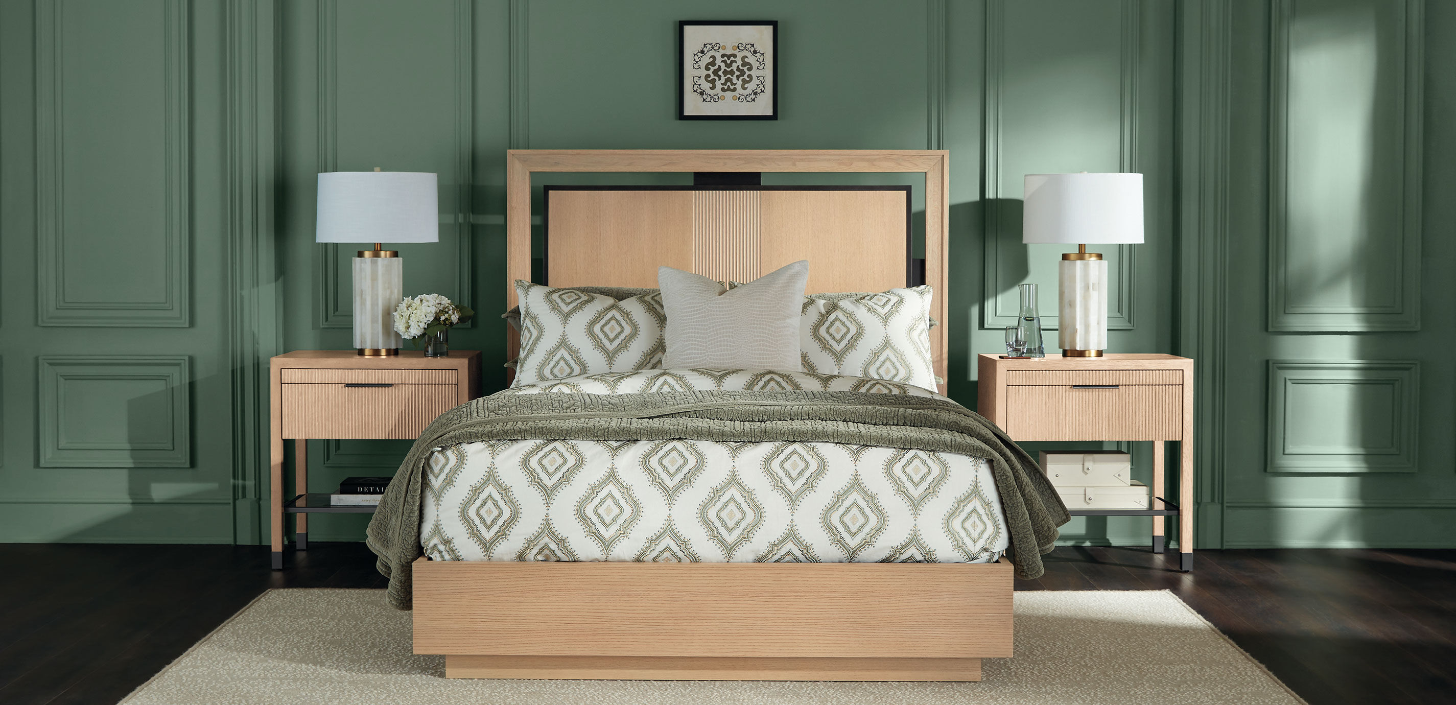 White & Green Embroidered Duvet Cover and Shams Set_10