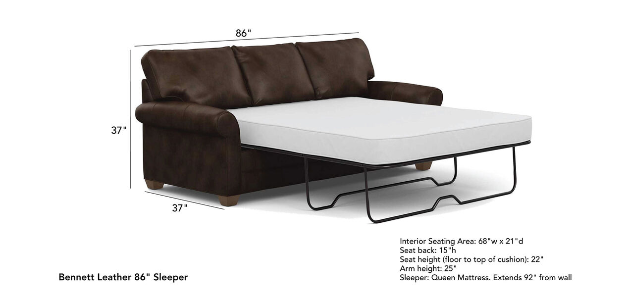Bennett Roll Arm Leather Sofa Quick, Roll Top Sofa Bed