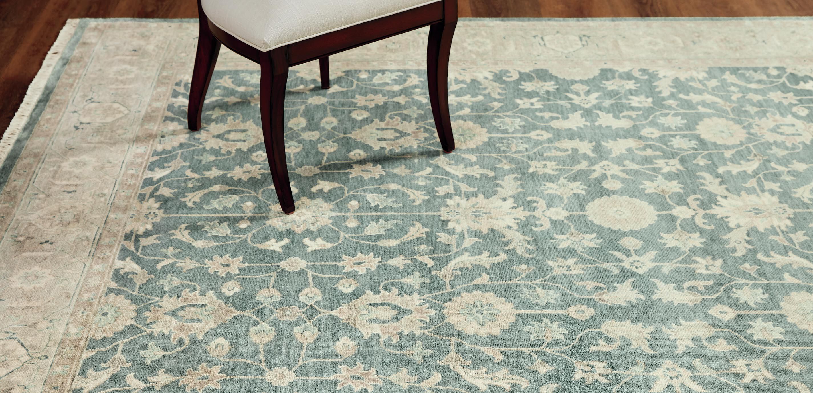 Mughal Mahal Sea Blue Floral Rug_1