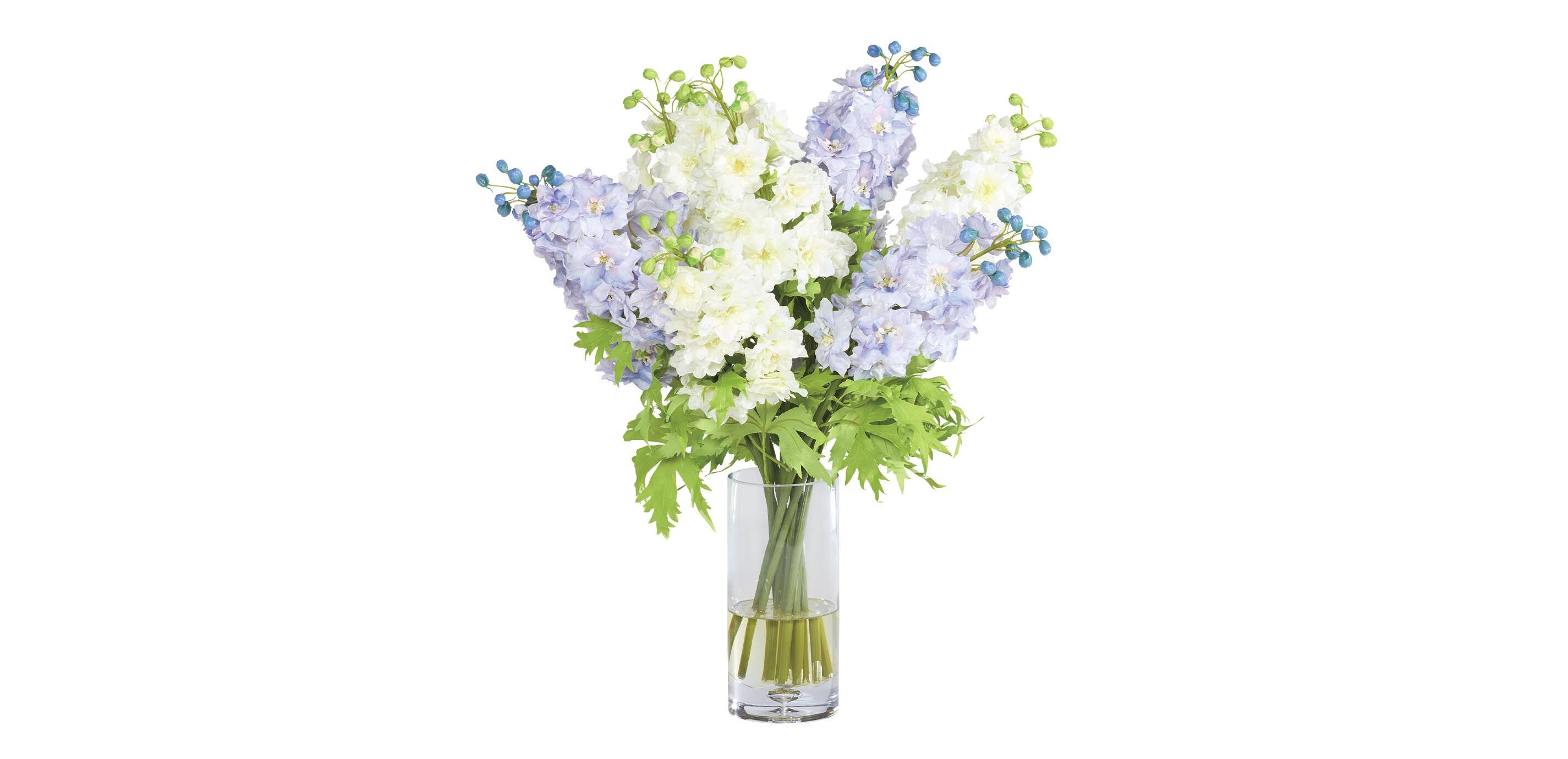 Blue and White Delphinium Bouquet in Tall Vase_2