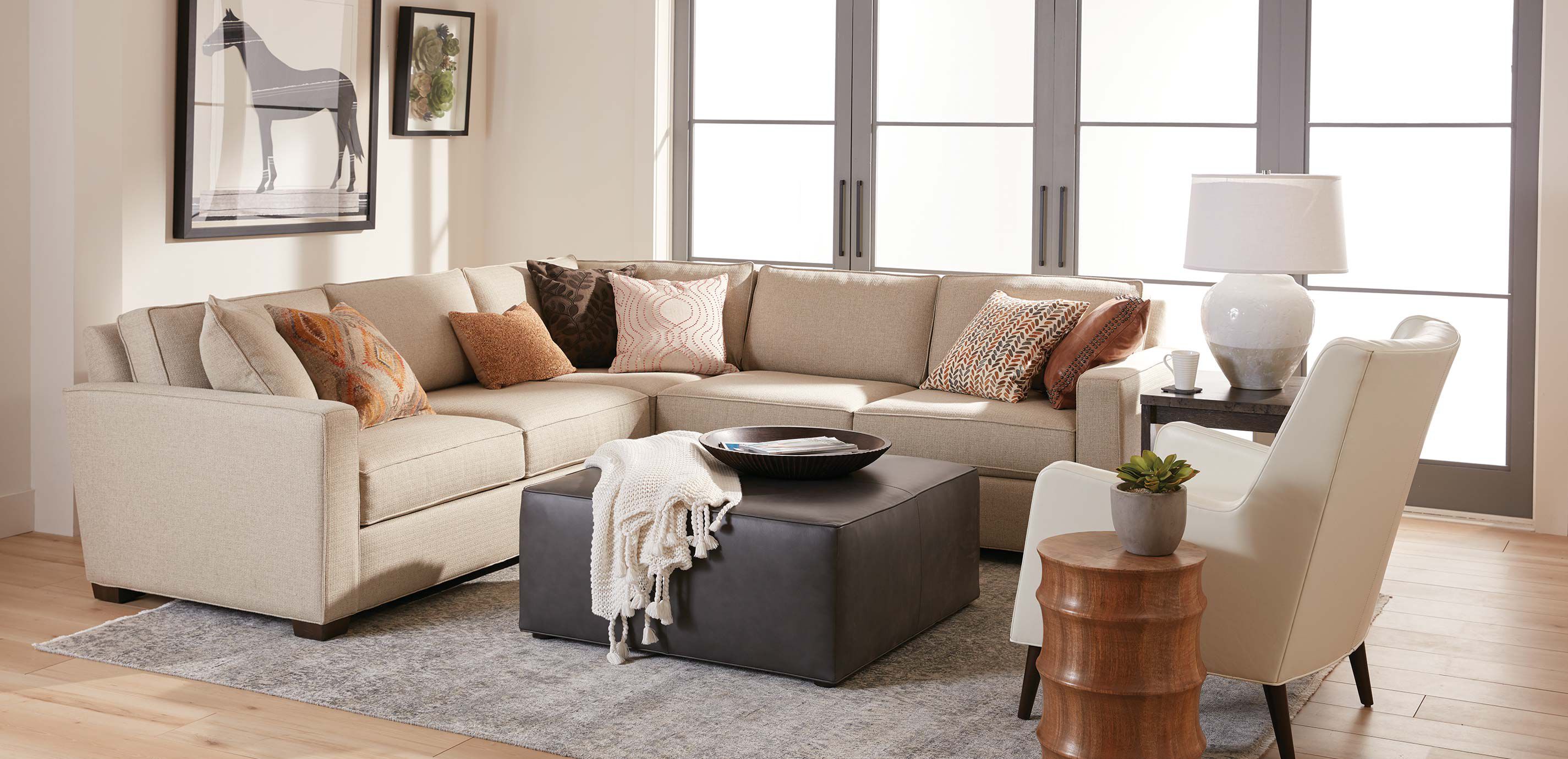 Spencer Three Piece Track Arm Sectional Ethan Allen