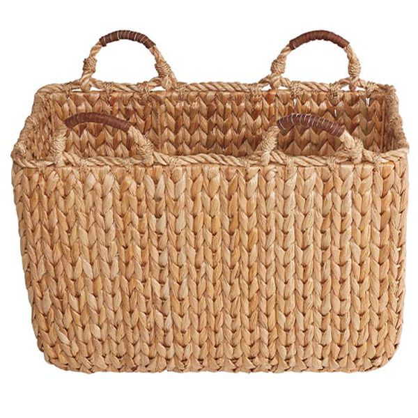 Seagrass Basket with Leather-Wrapped Handle