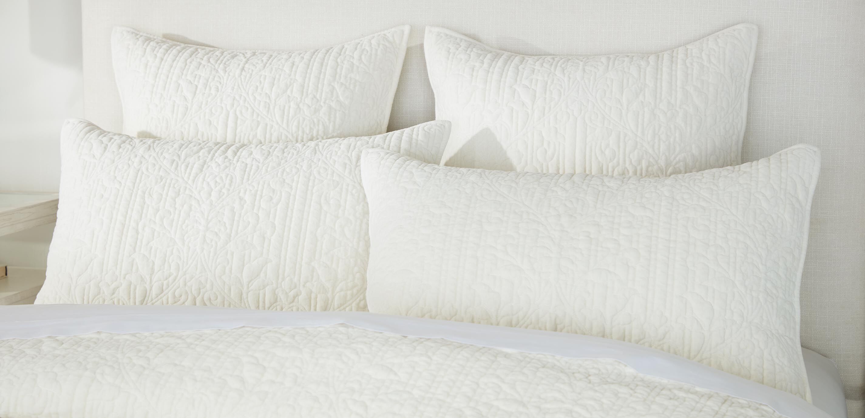 Garment-Dyed Velvet Quilted Coverlet and Shams Set, Ivory_2