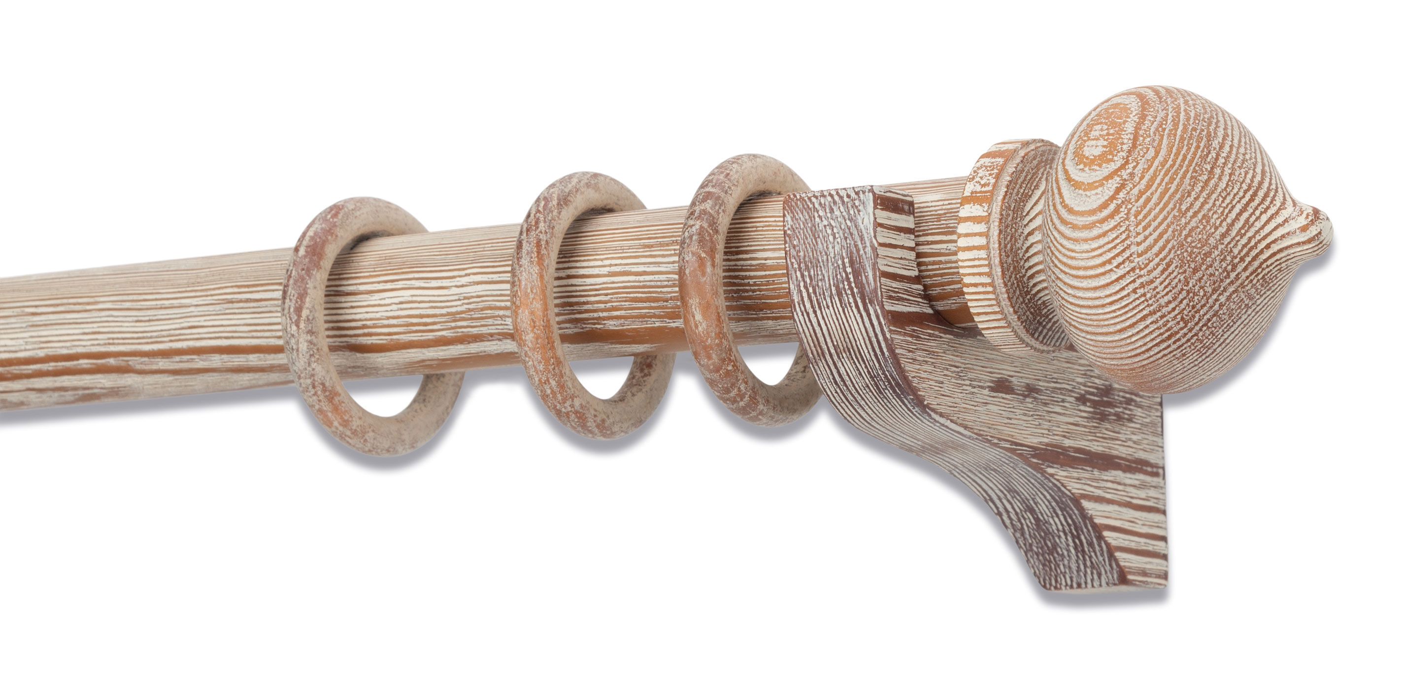 Distressed Wood Drapery Hardware Set with Turnip Finial