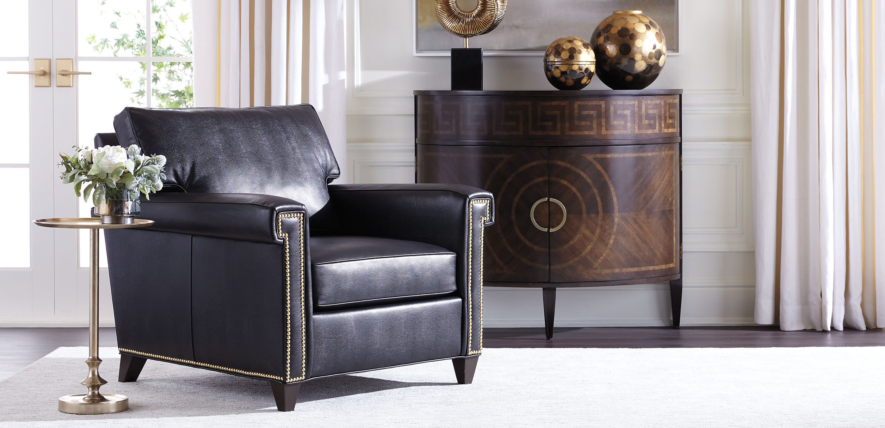Hughes Leather Lounge Chair with Optional Nailhead Ethan Allen