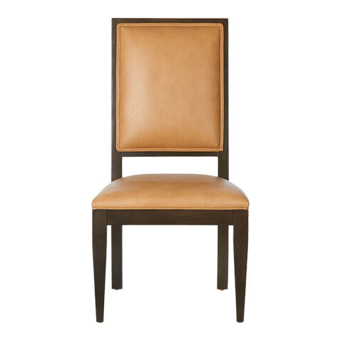 Hayden Leather Dining Side Chair: Square Back, Tapered Leg image