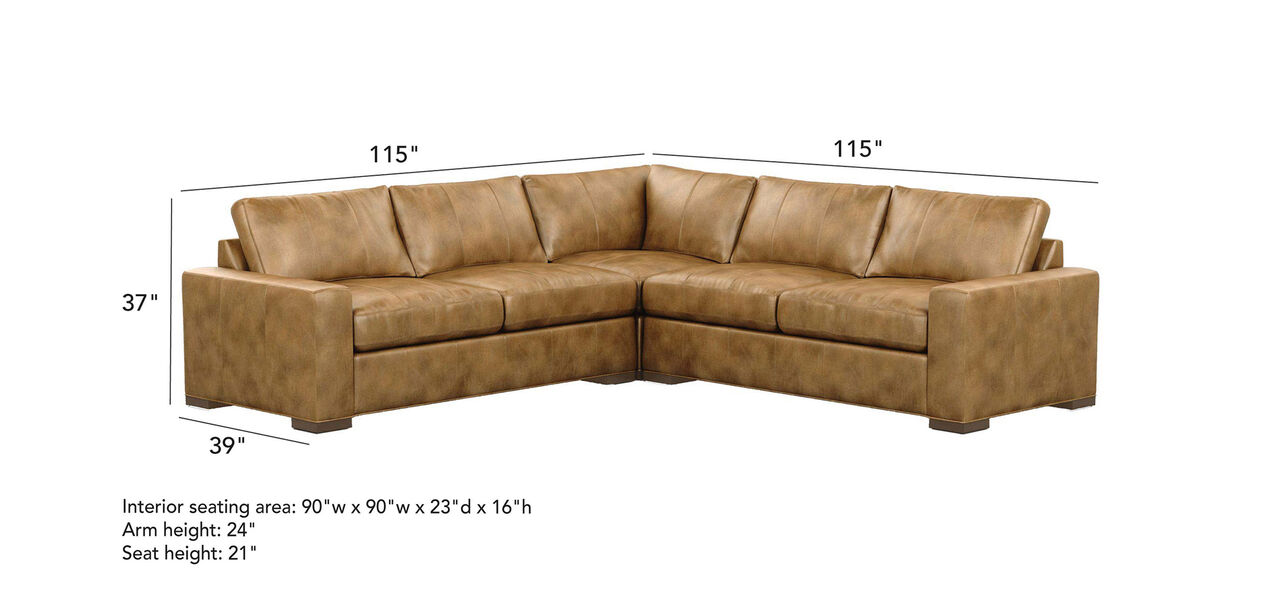 Conway Three Piece Leather Sectional, Ethan Allen Leather Couch