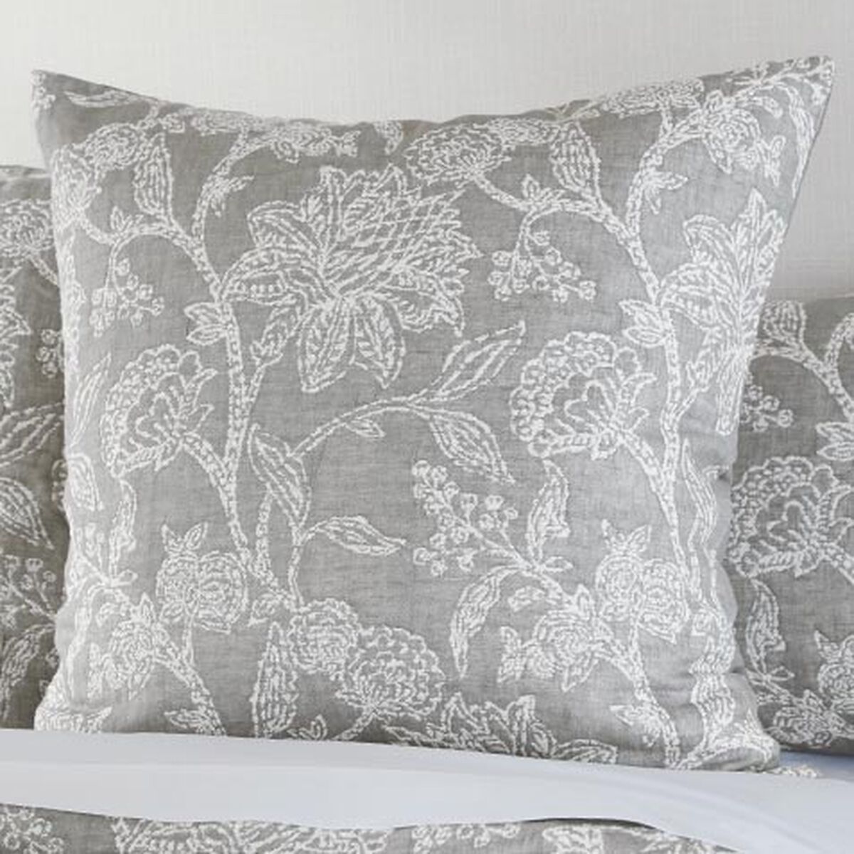 Floral Jacquard Euro Sham, Grey