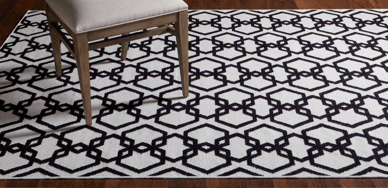 Interlock Rug, Ivory/Black Geometric & Striped Rugs Ethan Allen